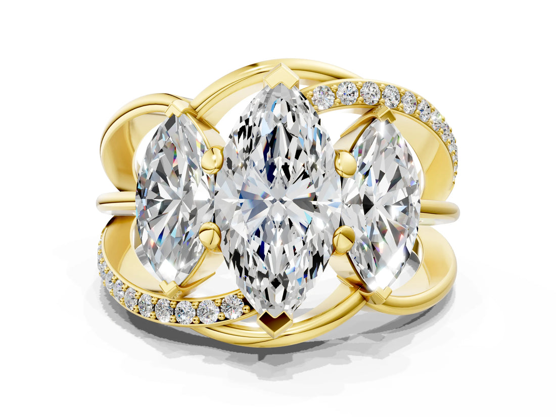 Yellow gold Three-Stone Marquise Cut Cut Diamond Split Shank Prong Set Ring_7