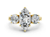 Yellow gold Three-Stone Marquise Cut Cut Milgrain Band Prong Setting Ring_13