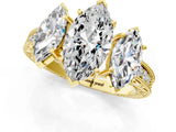 Yellow gold Three-Stone Marquise Cut Cut Milgrain Pavé Engagement Ring_16