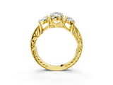 Yellow gold Three-Stone Marquise Cut Cut Milgrain Pavé Engagement Ring_18