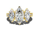 Yellow gold Three-Stone Marquise Cut Cut Milgrain Pavé Engagement Ring_3