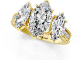 Yellow gold Three-Stone Marquise Cut Cut Milgrain Pavé Engagement Ring_4