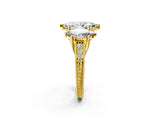 Yellow gold Three-Stone Marquise Cut Cut Milgrain Pavé Engagement Ring_5
