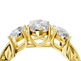 Yellow gold Three-Stone Marquise Cut Cut Milgrain Pavé Engagement Ring_7