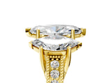 Yellow gold Three-Stone Marquise Cut Cut Milgrain Pavé Engagement Ring_8