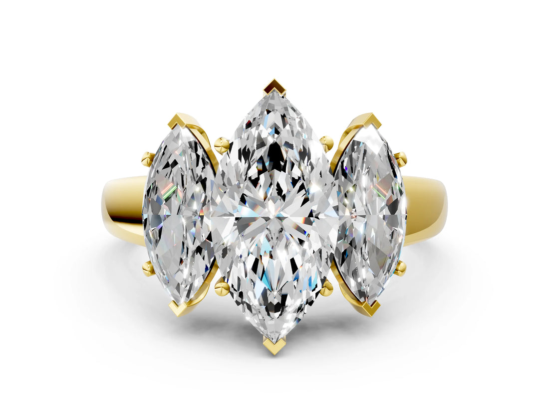 Yellow gold Three-Stone Marquise Cut Cut Solitaire Ring with Classic Prong Setting_3