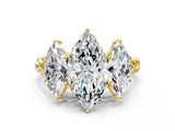Yellow gold Three-Stone Marquise Cut Diamond Braided Band Ring with Four-Prong Setting_37