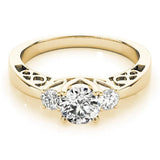 Yellow gold Three-Stone Marquise Cut Diamond Cathedral Engagement Ring with Prong Setting 1