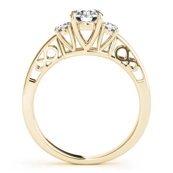 Yellow gold Three-Stone Marquise Cut Diamond Cathedral Engagement Ring with Prong Setting