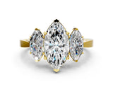 Yellow gold Three-Stone Marquise Cut Diamond Cathedral Engagement Ring with Prong Setting_14