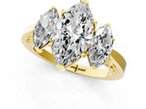 Yellow gold Three-Stone Marquise Cut Diamond Cathedral Engagement Ring with Prong Setting_15