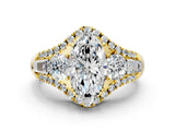 Yellow gold Three-Stone Marquise Cut Diamond Engagement Ring with Pave Band and Prong Setting_2