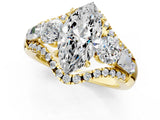 Yellow gold Three-Stone Marquise Cut Diamond Engagement Ring with Pave Band and Prong Setting_3