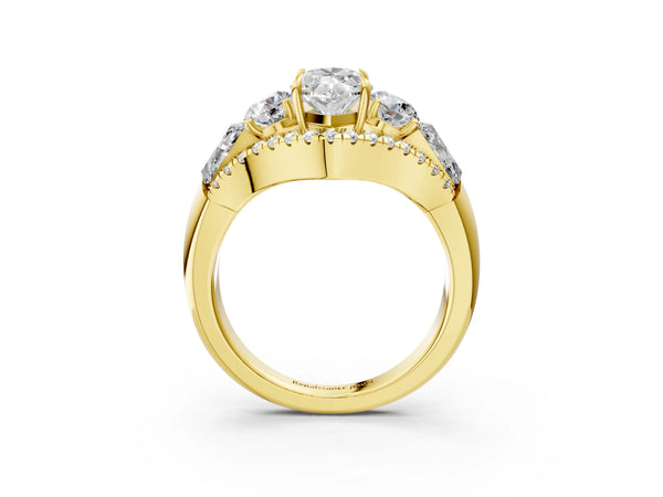 Yellow Gold Marquise Five Stone Baguette Engagement Ring Setting