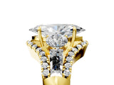 Yellow gold Three-Stone Marquise Cut Diamond Engagement Ring with Pave Band and Prong Setting_7
