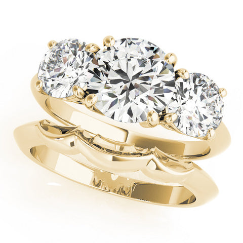 Yellow gold Three-Stone Marquise Cut Diamond Engagement Ring with Prong Setting on a White Gold Band 2