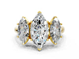 Yellow gold Three-Stone Marquise Cut Diamond Engagement Ring with Prong Setting_3