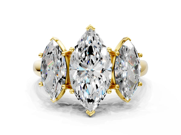 Yellow gold Three-Stone Marquise Cut Diamond Engagement Ring with Prong Setting