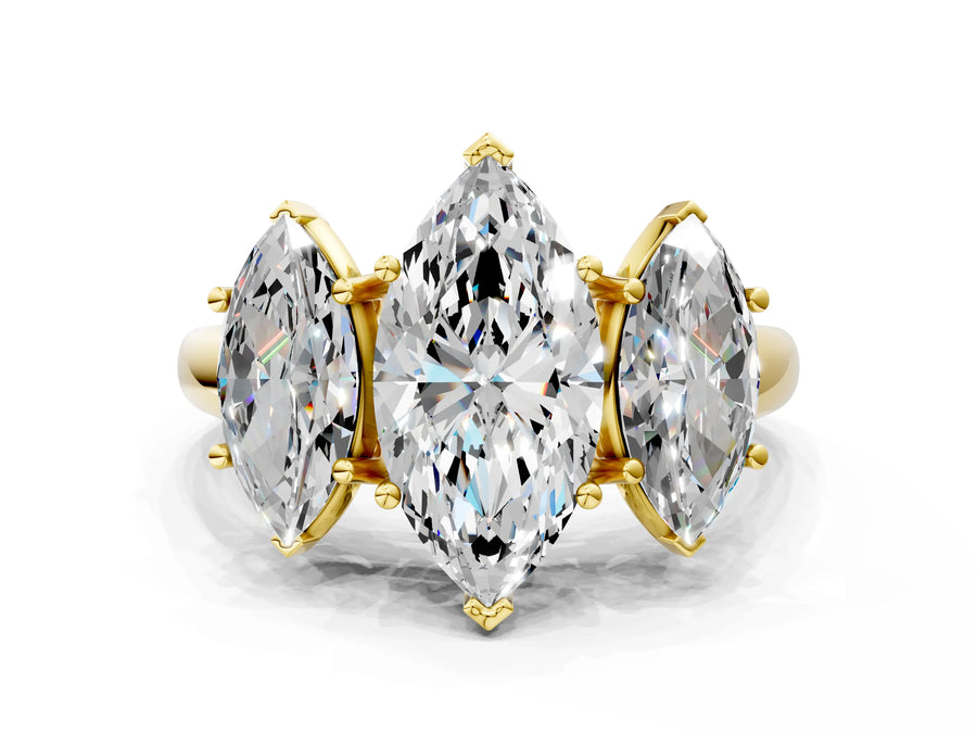 Yellow gold Three-Stone Marquise Cut Diamond Engagement Ring with Prong Setting
