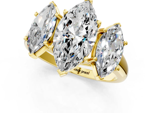 Yellow gold Three-Stone Marquise Cut Diamond Engagement Ring with Prong Setting