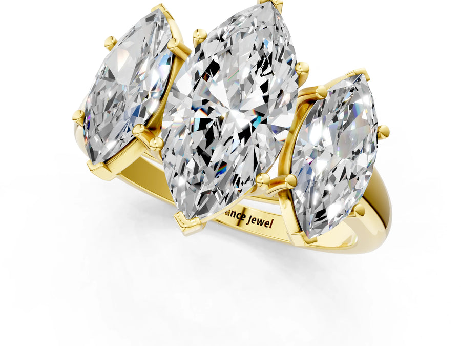 Yellow gold Three-Stone Marquise Cut Diamond Engagement Ring with Prong Setting