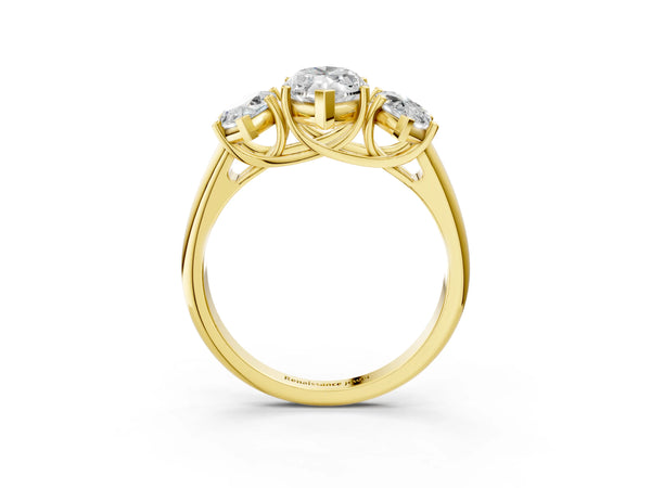 Yellow gold Three-Stone Marquise Cut Diamond Engagement Ring with Prong Setting