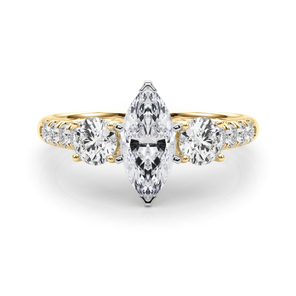 Yellow gold Three-Stone Marquise Cut Diamond Pavé Band with Four-Prong Setting 1