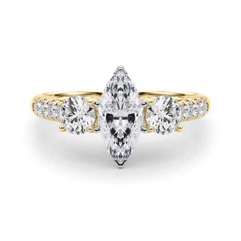 Yellow gold Three-Stone Marquise Cut Diamond Pavé Band with Four-Prong Setting 1