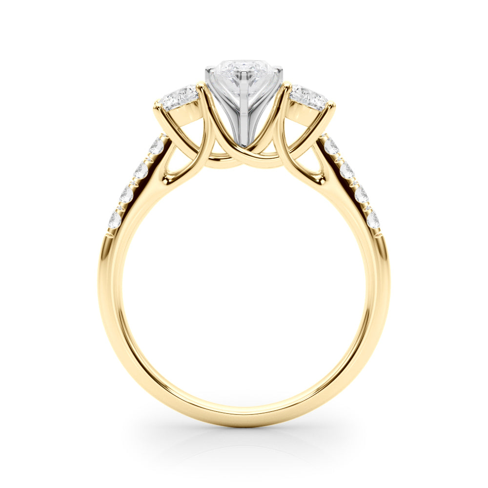 Yellow gold Three-Stone Marquise Cut Diamond Pavé Band with Four-Prong Setting 2