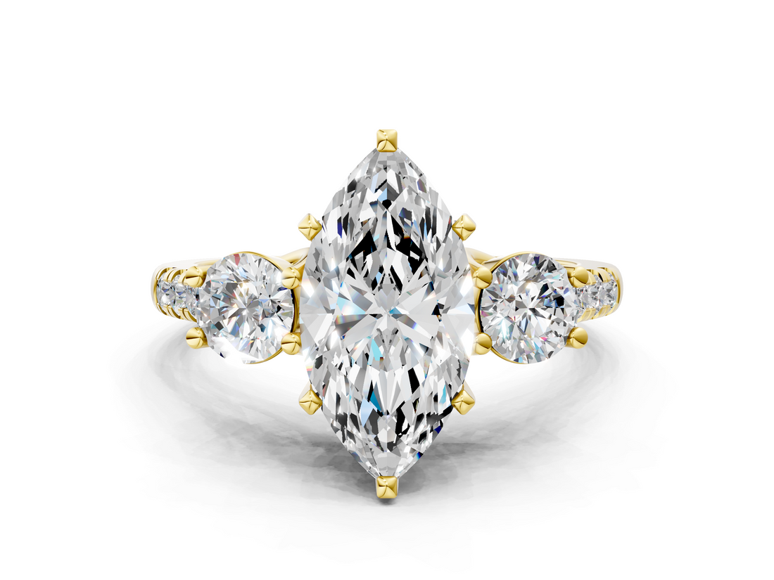 Yellow gold Three-Stone Marquise Cut Diamond Pavé Band with Four-Prong Setting_35