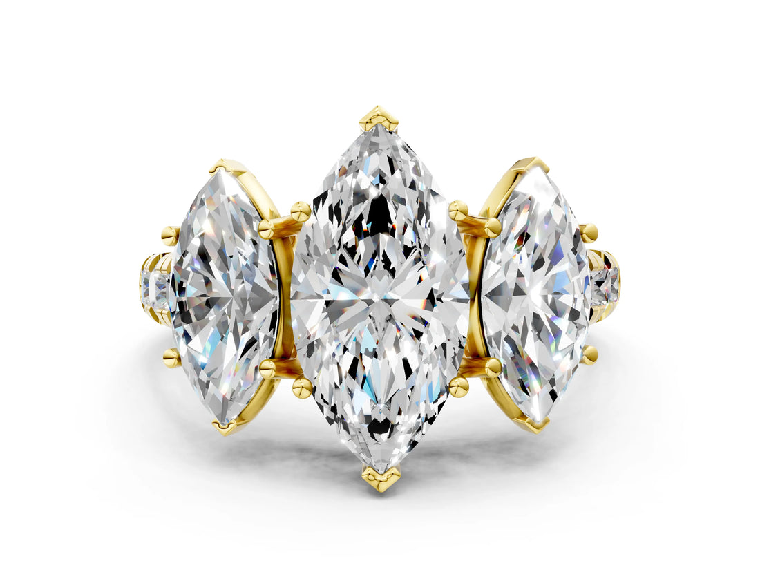 Yellow gold Three-Stone Marquise Cut Diamond Pavé Band with Prong Setting_3