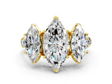 Yellow gold Three-Stone Marquise Cut Diamond Pavé Band with Prong Setting_3