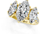 Yellow gold Three-Stone Marquise Cut Diamond Pavé Band with Prong Setting_4