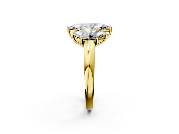 Yellow gold Marquise Cut Diamond Three-Stone Ring with Four-Prong Setting and Classic Band