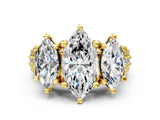 Yellow gold Three-Stone Marquise Cut Diamond Ring with Channel-Set Band and Four-Prong Setting_75