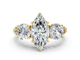 Yellow gold Three-Stone Marquise Cut Diamond Ring with Channel-Set Band and Prong Setting_6