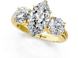 Yellow gold Three-Stone Marquise Cut Diamond Ring with Channel-Set Band and Prong Setting_7