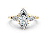 Yellow gold Three-Stone Marquise Cut Diamond Ring with Pear  Side Stones in Four-Prong Setting_12