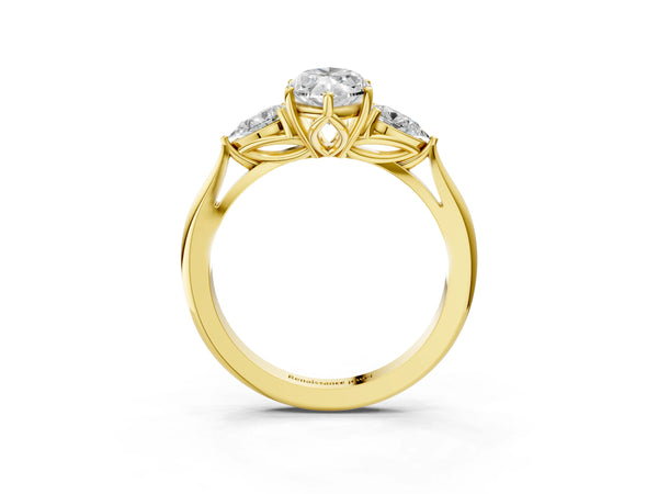 Yellow gold Three-Stone Marquise Cut Diamond Ring with Pear  Side Stones in Four-Prong Setting