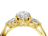 Yellow gold Three-Stone Marquise Cut Diamond Ring with Pear  Side Stones in Four-Prong Setting_16