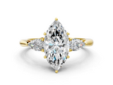 Yellow gold Three-Stone Marquise Cut Diamond Ring with Pear Side Stones in Four-Prong Setting_174