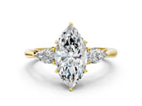 Yellow gold Three-Stone Marquise Cut Diamond Ring with Pear  Side Stones in Four-Prong Setting_36