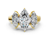 Yellow gold Three-Stone Marquise Cut Diamond Ring with Prong Setting and Classic Band_3