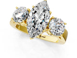 Yellow gold Three-Stone Marquise Cut Diamond Ring with Round Side Stones, Classic Band, and Four-Prong Setting_8