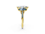 Yellow gold Three-Stone Marquise Cut Diamond Ring with Round with Aquamarine side stone Pavé Band and Prong Setting_2