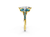 Yellow gold Three-Stone Marquise Cut Diamond Ring with Round with Blue Topaz side stone Pavé Band and Prong Setting_2