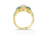Yellow gold Three-Stone Marquise Cut Diamond Ring with Round with Blue Topaz side stone Pavé Band and Prong Setting_3