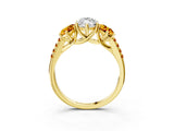Yellow gold Three-Stone Marquise Cut Diamond Ring with Round with Citrine side stone Pavé Band and Prong Setting_3