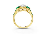 Yellow gold Three-Stone Marquise Cut Diamond Ring with Round with Emerald side stone Pavé Band and Prong Setting_3