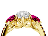 Yellow gold Three-Stone Marquise Cut Diamond Ring with Round with Garnet side stone Pavé Band and Prong Setting_4